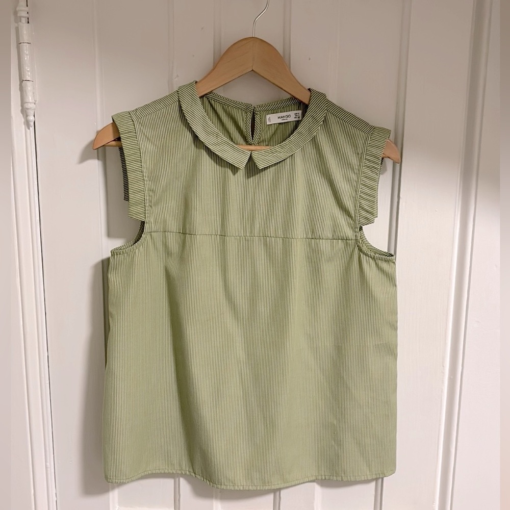 NWOT Mango Sleeveless Green Top with Peter Pan Collar (Size S)